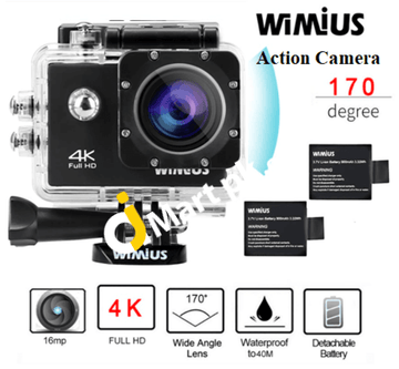 Action Camera Wimius 4K Wi-Fi 16Mp Underwater Sports Rechargeable Camcorder With 2 Lcd Screen 170°